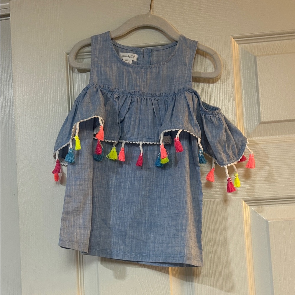 Mud Pie Blue Dress with Colorful Tassels